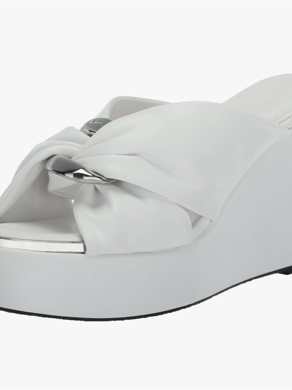 DKNY White Knotted Platform Wedge Sandal with Silver Accent